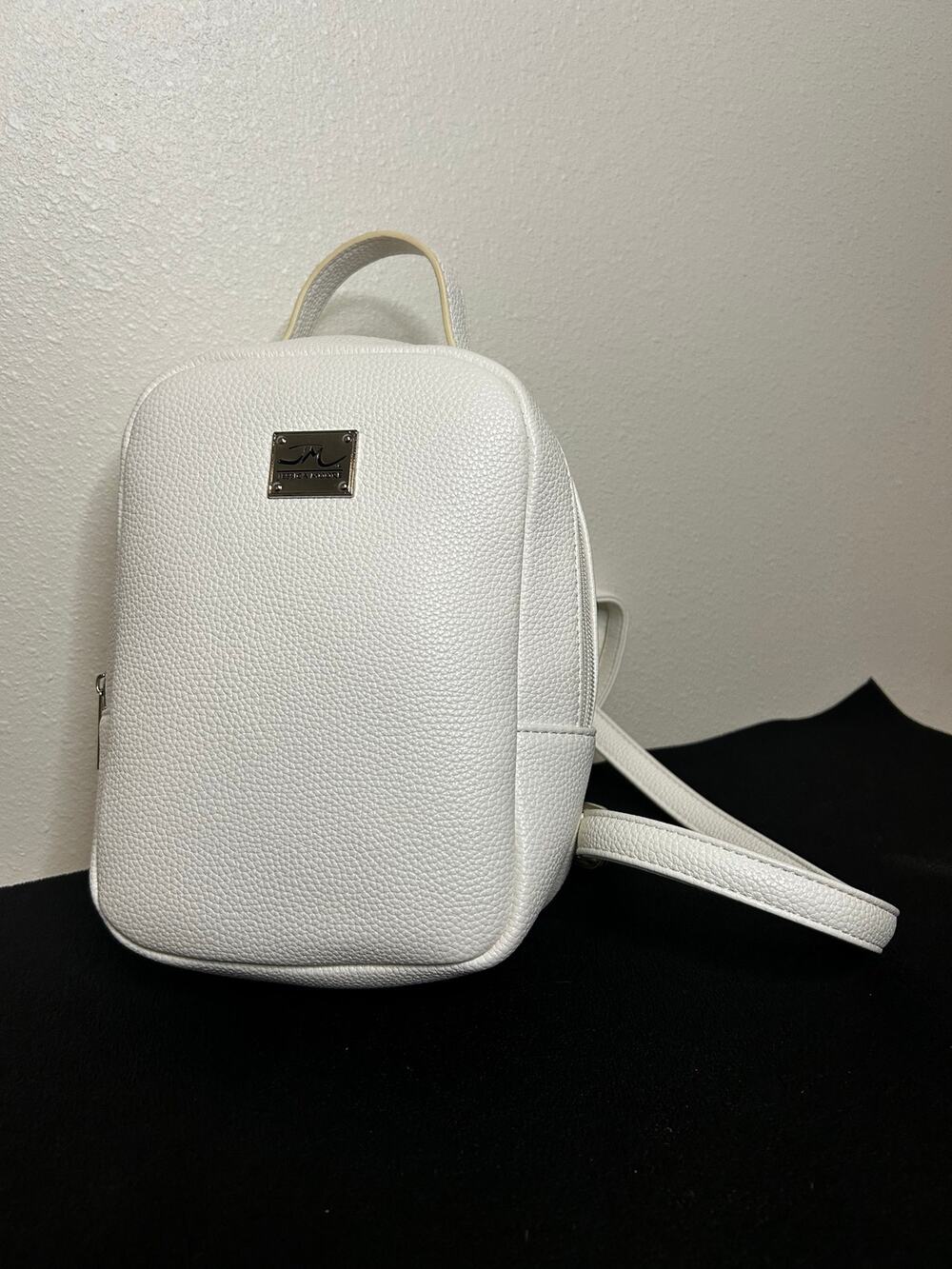 Jessica Moore Exquisite White Pebbled Faux Leather Mini Backpack Purse